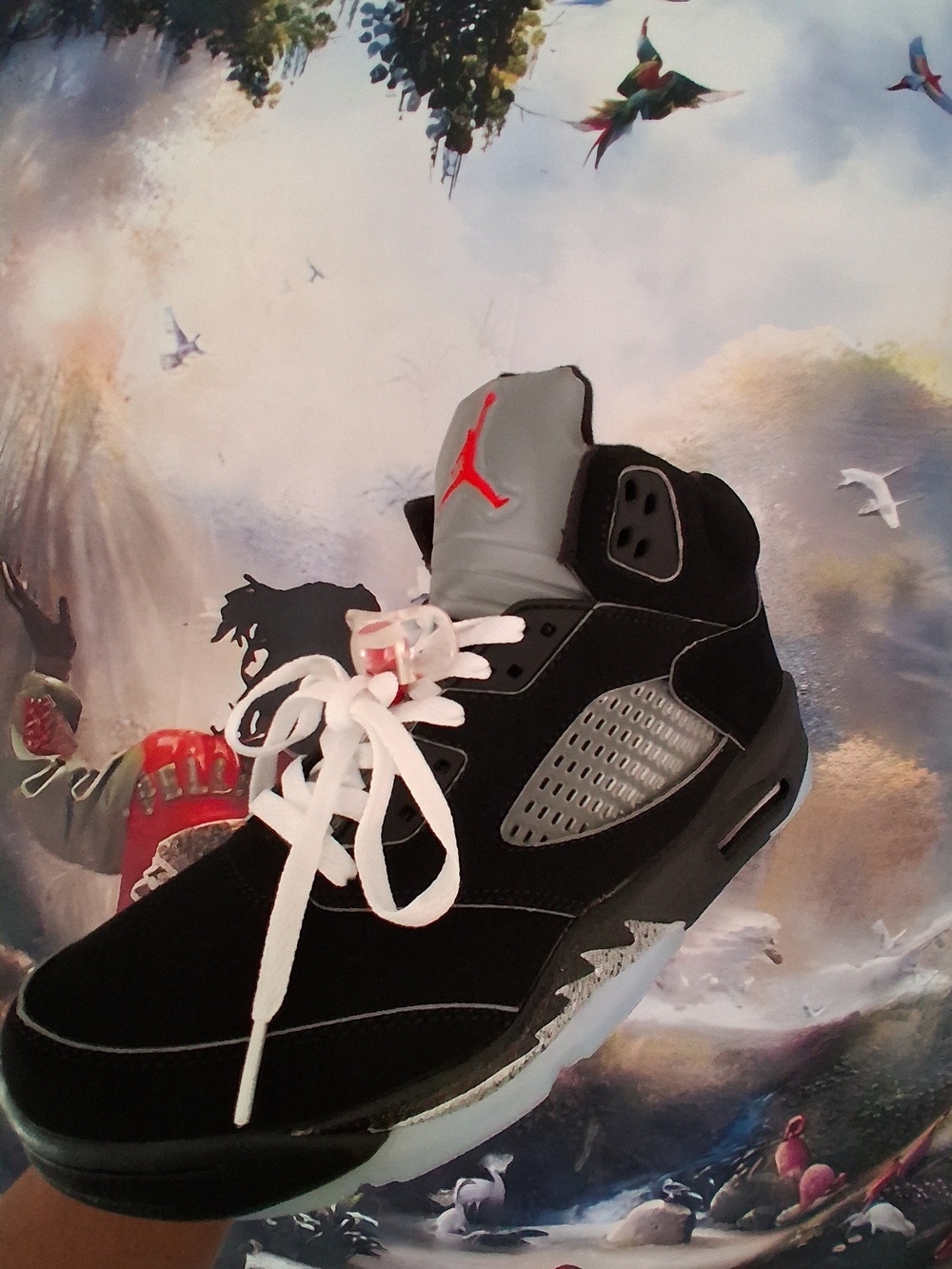 Air Jordan Kids' Retro 5 Black/Gray with Red Accents